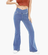 Women's High-Waist Crossover Flare Denim Pants - Hip-Lifting Stretch
