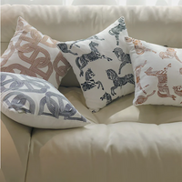 Retro Horse Jacquard Cushion Cover Set of 2 | Black White & Brown Sofa Pillow Cases