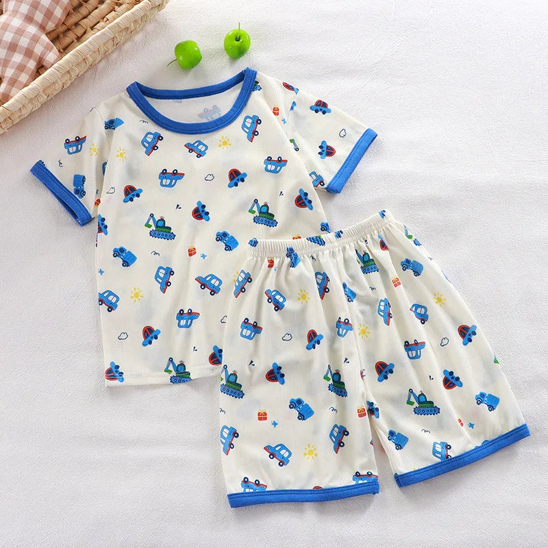 Kids Summer Animal Pajama Set - Short Sleeve Cartoon Sleepwear