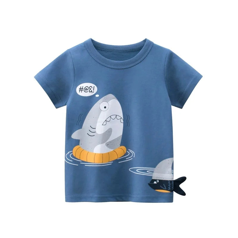 Boys Summer Cartoon Stripe T-Shirt | Short Sleeve Kids Tee Ages 2–9 Years