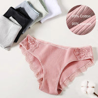 Panties de Algodón con Encaje Floral FINETOO - Lencería Sexy Mujer M-XXL