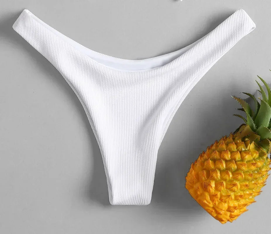 Braga de bikini brasileña – Parte de abajo de traje de baño liso de talle bajo para mujer