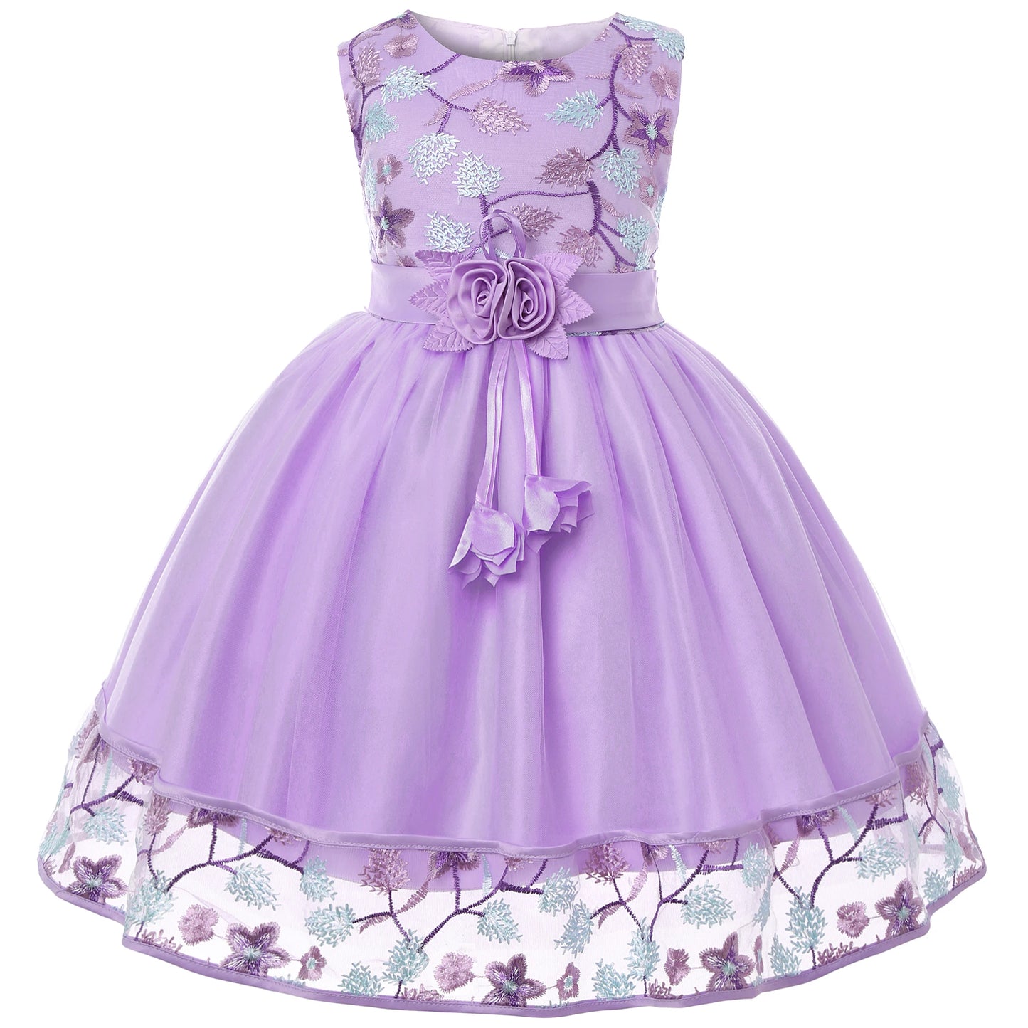 Floral Embroidered Lace Ball Gown – Sleeveless Princess Party Dress for Girls