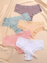 Set de 5 Panties de Algodón con Encaje - Ropa Interior Femenina