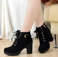 Cross-Tie Ankle Boots for Women – Pointed Toe, Block Heel, Side Zip | Fall & Winter