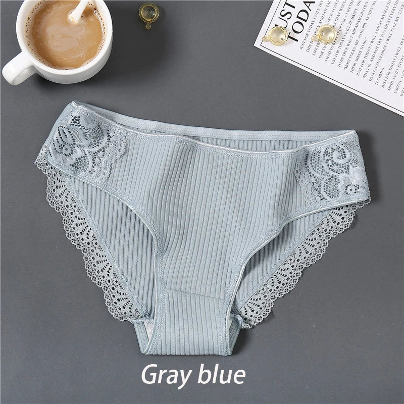 Panties de Algodón con Encaje Floral FINETOO - Lencería Sexy Mujer M-XXL