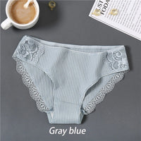 Panties de Algodón con Encaje Floral FINETOO - Lencería Sexy Mujer M-XXL