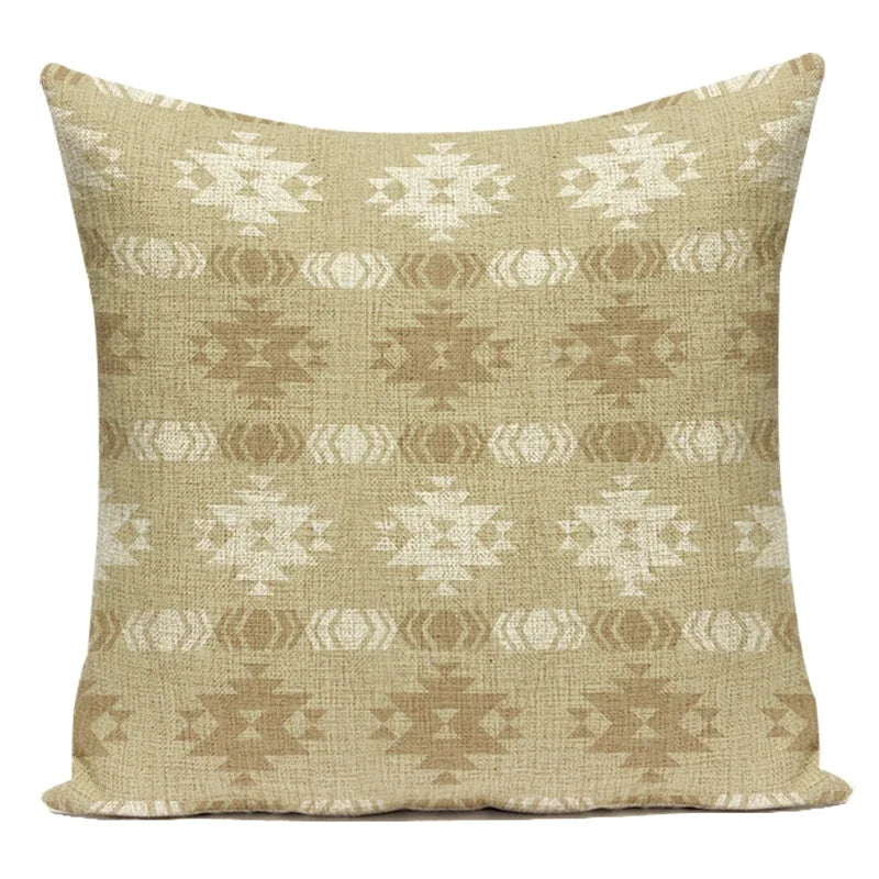 Boho Geometric Printed Throw Pillow Cover | Linen Cotton Cushion Case for Sofa
