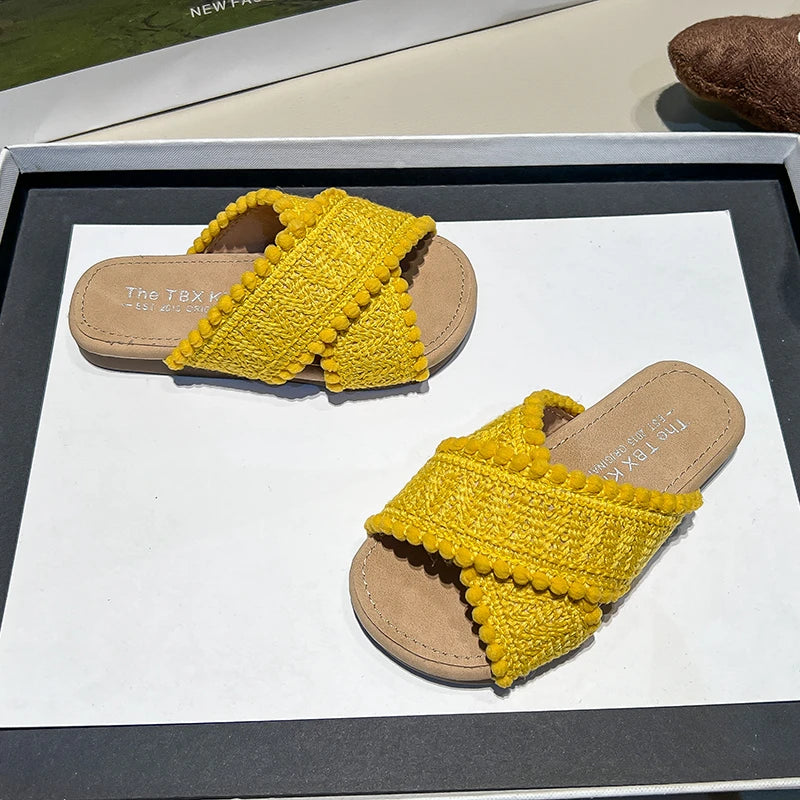 Girls Summer Crochet Strap Sandals - Lightweight Beach Slides