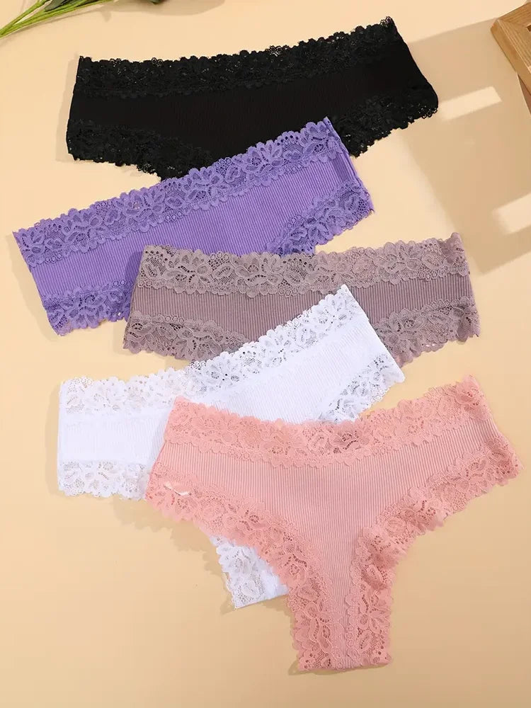 Set de 5 Panties de Algodón con Encaje - Ropa Interior Femenina
