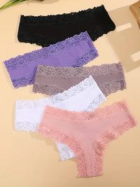 Set de 5 Panties de Algodón con Encaje - Ropa Interior Femenina