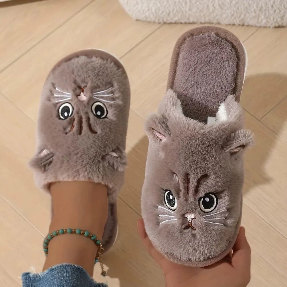 Pantuflas Felpa Gato Mujer - Antideslizantes Cálidas para Casa Invierno