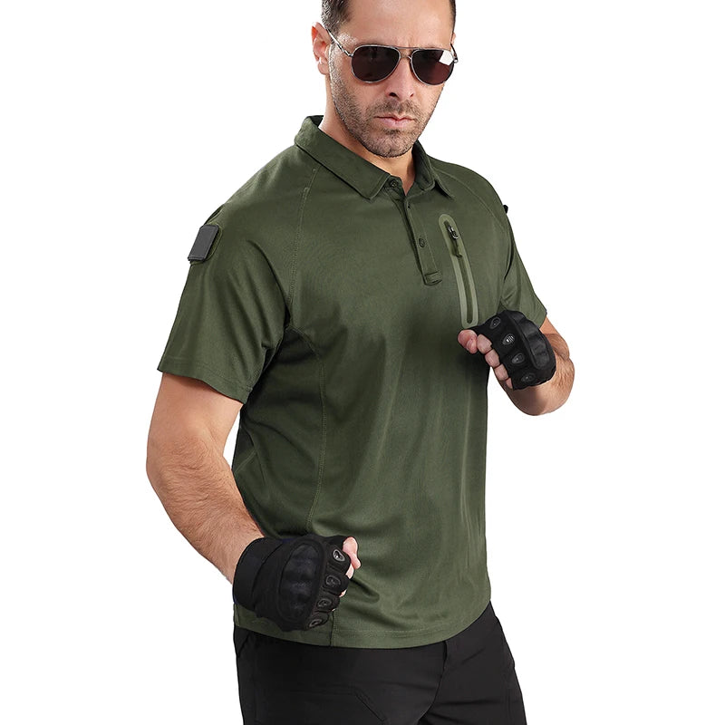 Men's Tactical Polo Shirt — Lightweight, Quick-Dry with Zip Pocket | Outdoor & Golf