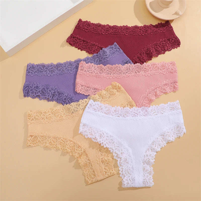 Set de 5 Panties de Algodón con Encaje - Ropa Interior Femenina