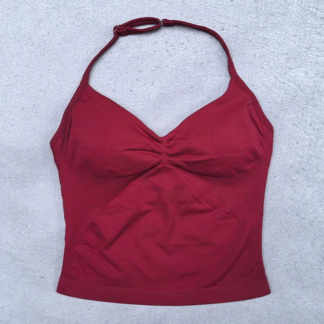 Conjunto Yoga 2 Piezas Mujer - Top Halter Sin Espalda y Shorts Cintura Alta Seamless