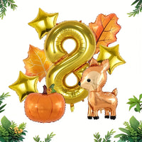 8Pcs Autumn Forest Animals Kids Birthday Party Decoration Fawn Maple Foil Balloon With 1-9 Number Balloon Thanksgiving Deco Gift