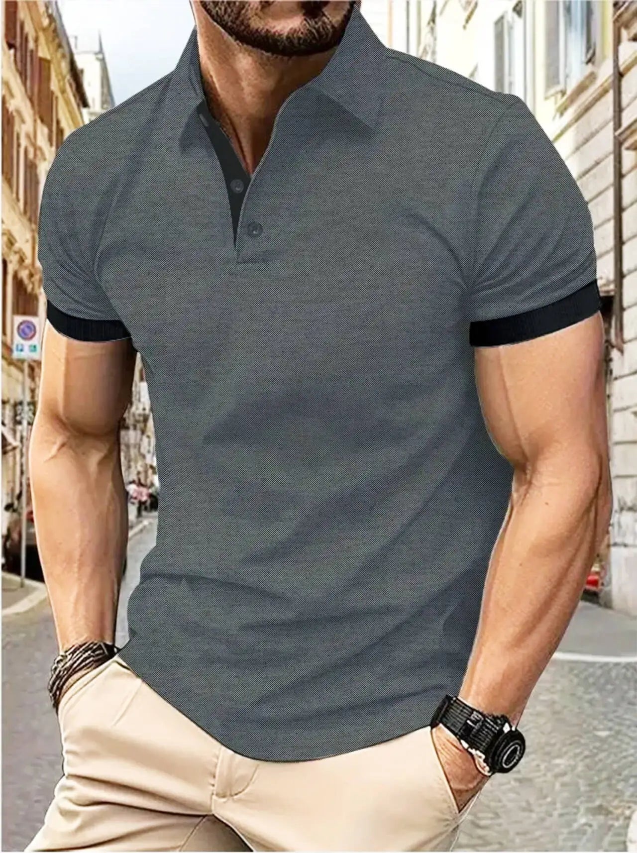 Men's Color Block Polo Shirt – Short Sleeve Casual Summer Top