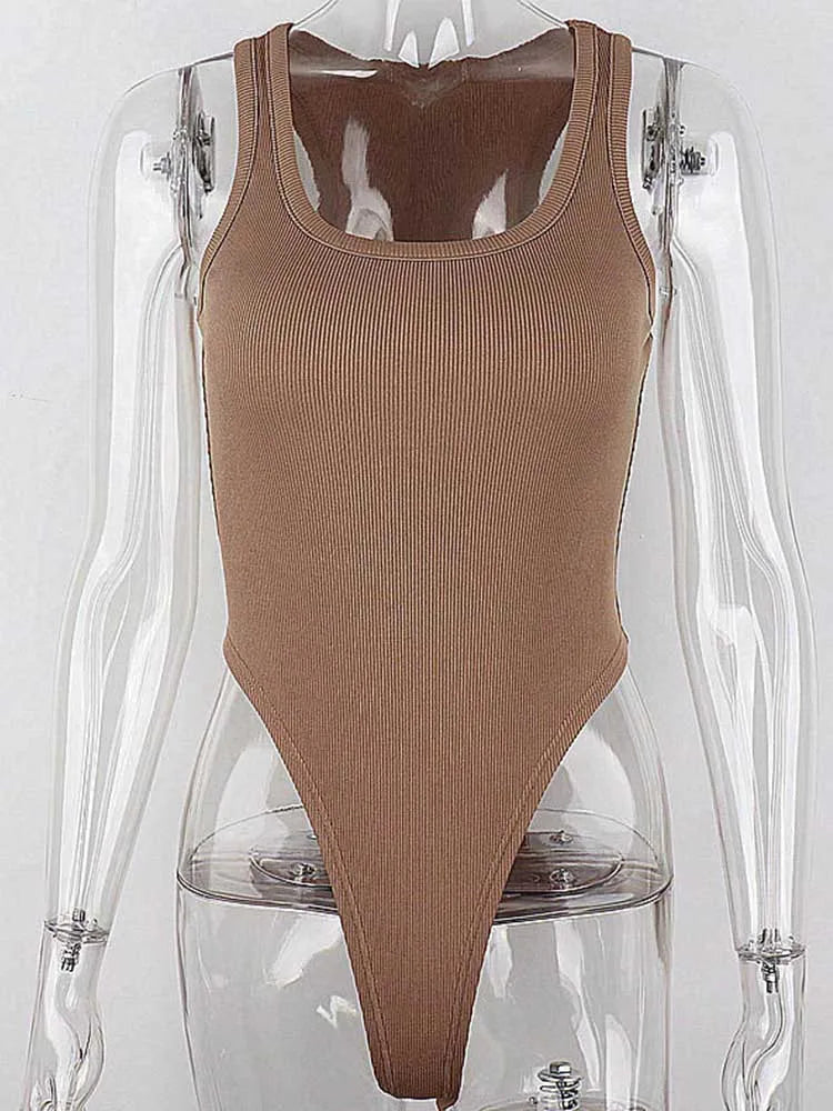 Sleeveless Knit Bodysuit - Sexy Off Shoulder Halter Top for Women