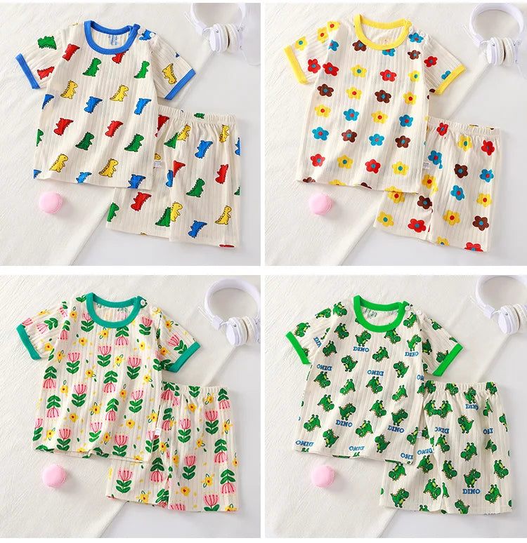 Kids Cartoon Summer Pajama Set - Cotton Blend 2-Piece Sleepwear