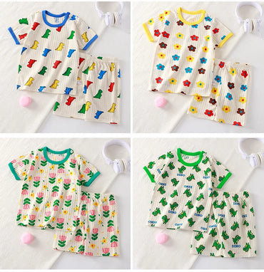 Kids Cartoon Summer Pajama Set - Cotton Blend 2-Piece Sleepwear