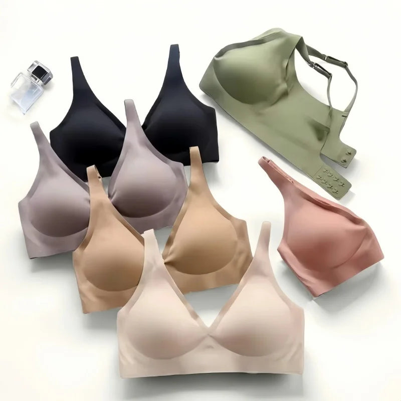 Push-Up Seamless Bra for Women | Wire-Free V-Neck Bralette with Removable Pads (S–3XL)