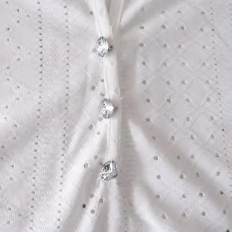 Lace Patch V-Neck Short Sleeve Blouse – Buttoned Solid Women's Summer Top