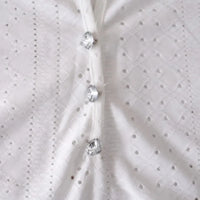 Lace Patch V-Neck Short Sleeve Blouse – Buttoned Solid Women's Summer Top