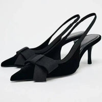 NEW Butterfly-knot Pointed Toe Brand Mules Pumps Women Fashion Elegant Slingbacks Dress Shoes Design Thin Heels Sandals Women