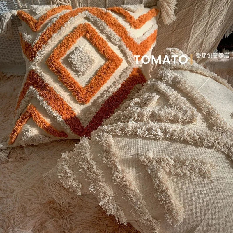 Bohemian Embroidered Pillow Cover - Geometric Tassel Cushion Case