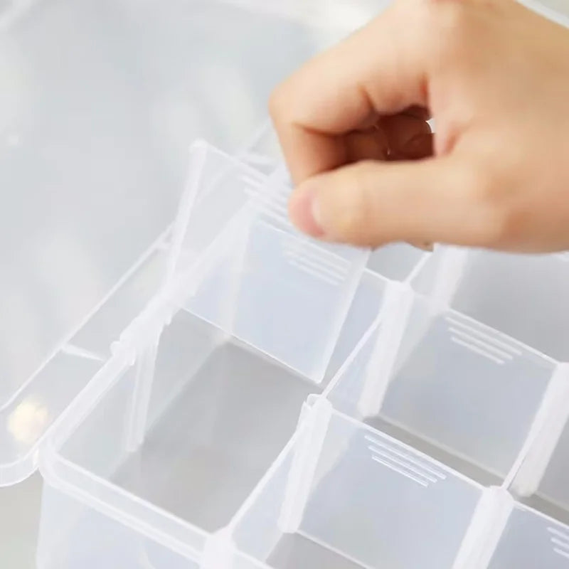 15-Grid Plastic Organizer Box with Dividers — Clear Storage for Jewelry, Crafts, Beads & More