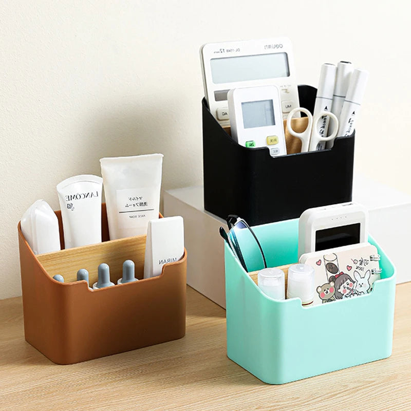 Bamboo Wood Desktop Organizer — Multi-Functional Storage Box for Cosmetics, Stationery & Remote Controls