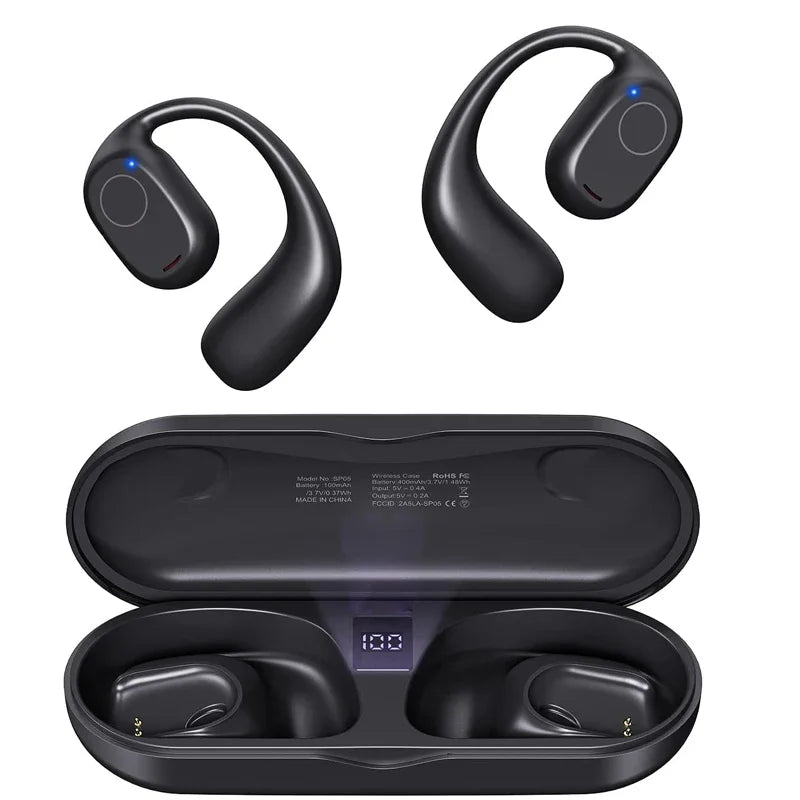Open-Ear Wireless Earbuds – OWS Ear Hook Design, Digital Display, ANC & 40-Hour Battery for Sport & Travel