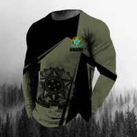 Vintage Brazilian Flag 3D Print Autumn Men's O-Neck T-shirt Casual Long Sleeve Oversized T Shirt Fashion Pullover Men Clothing