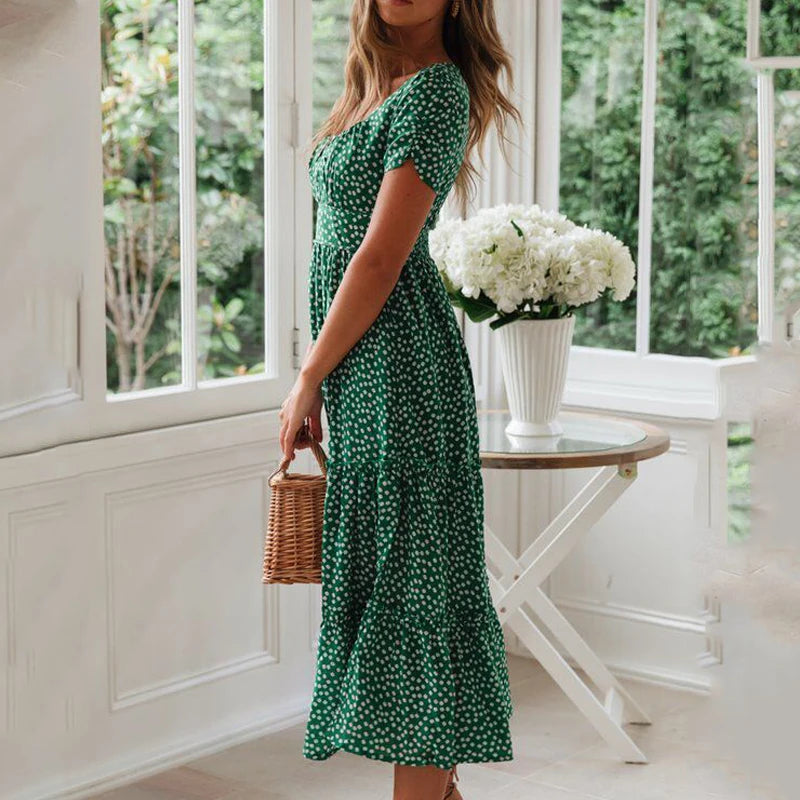 Vintage Dot Print Spaghetti Strap Midi Dress | Slim Empire Waist Women's Summer Beach Dress