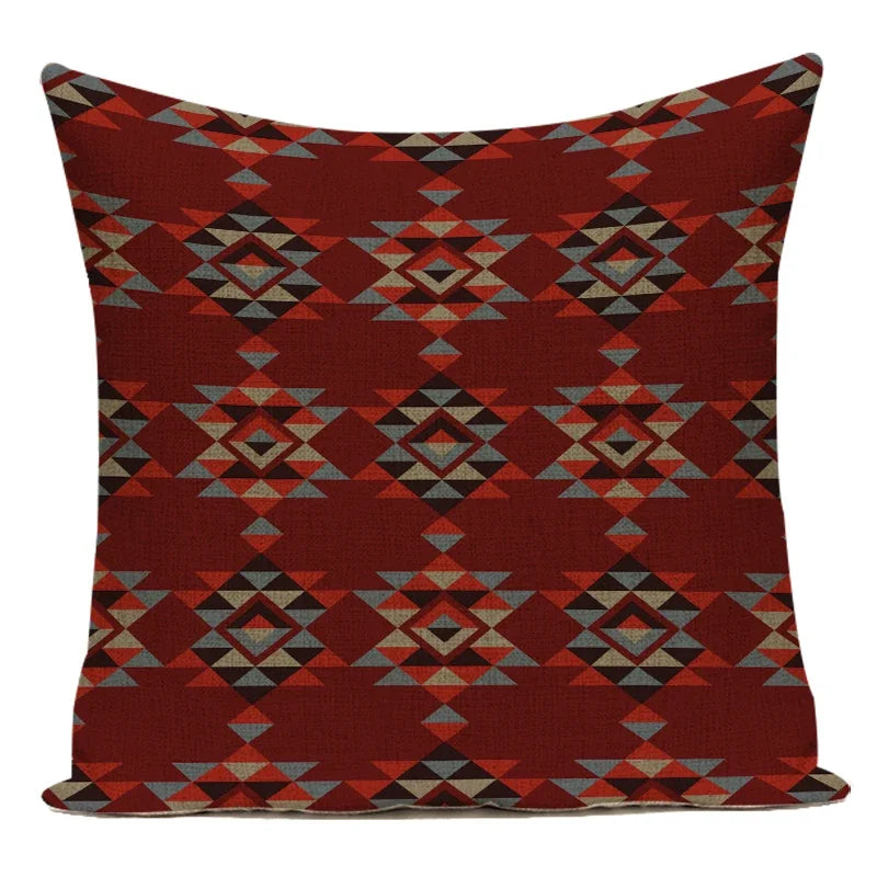 Boho Geometric Printed Throw Pillow Cover | Linen Cotton Cushion Case for Sofa