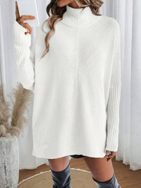 Autumn and Winter New Fashion Woman Sweater Irregular Hem Turtleneck Pullover Long Sleeve Knit Top