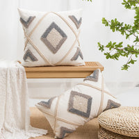 Diamond Loop Pile Jacquard Throw Pillow Cover | Geometric Textured Cushion Case