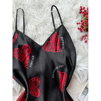 Camisón de Satén con Estampado de Labios Rojos - Vestido de Dormir Sexy Espalda Descubierta