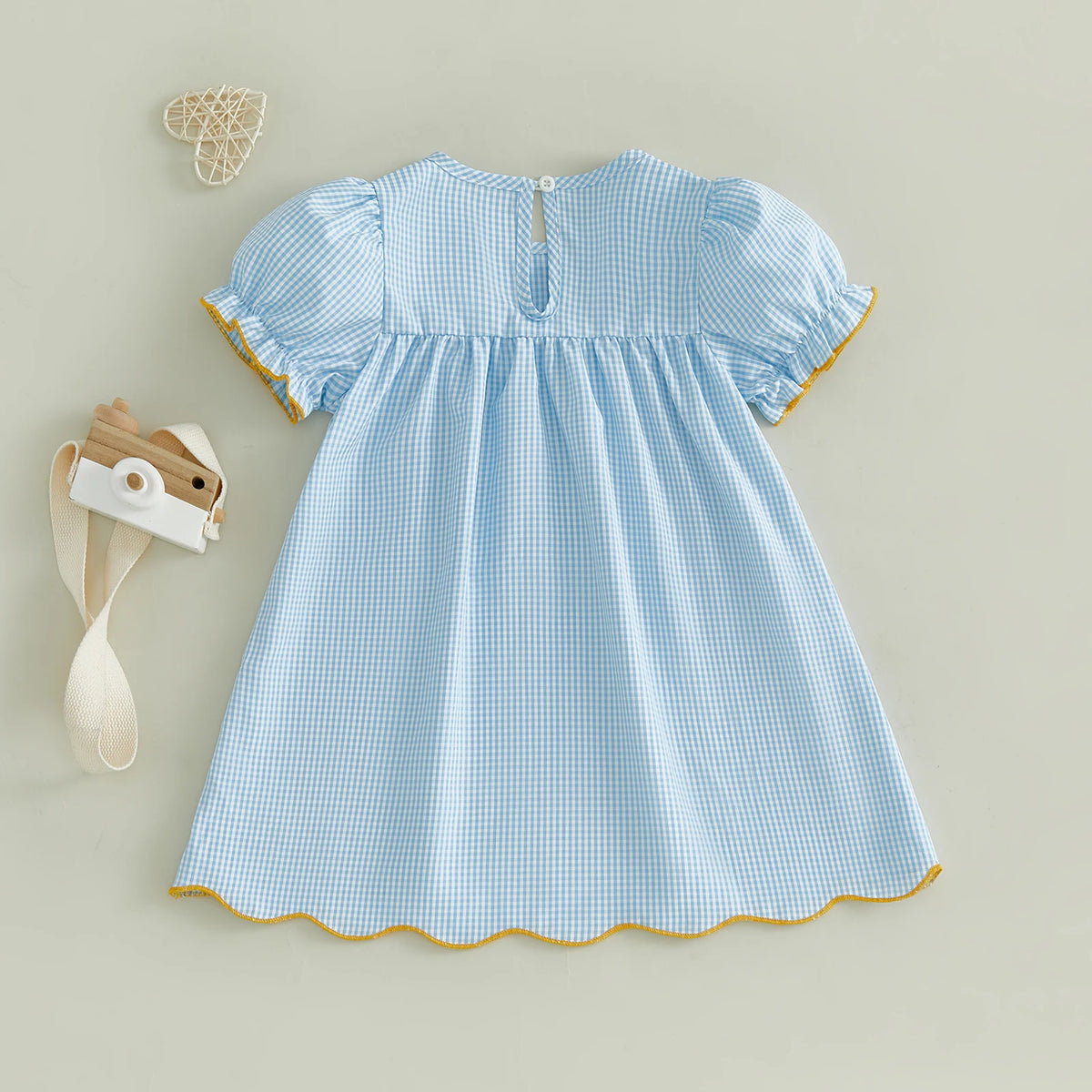 FOCUSNORM 2-8Y Toddler Kids Girl A-line Dress Short Sleeve Crew Neck Plaid Embroidery Pencil Summer Dress Back to School Clothes