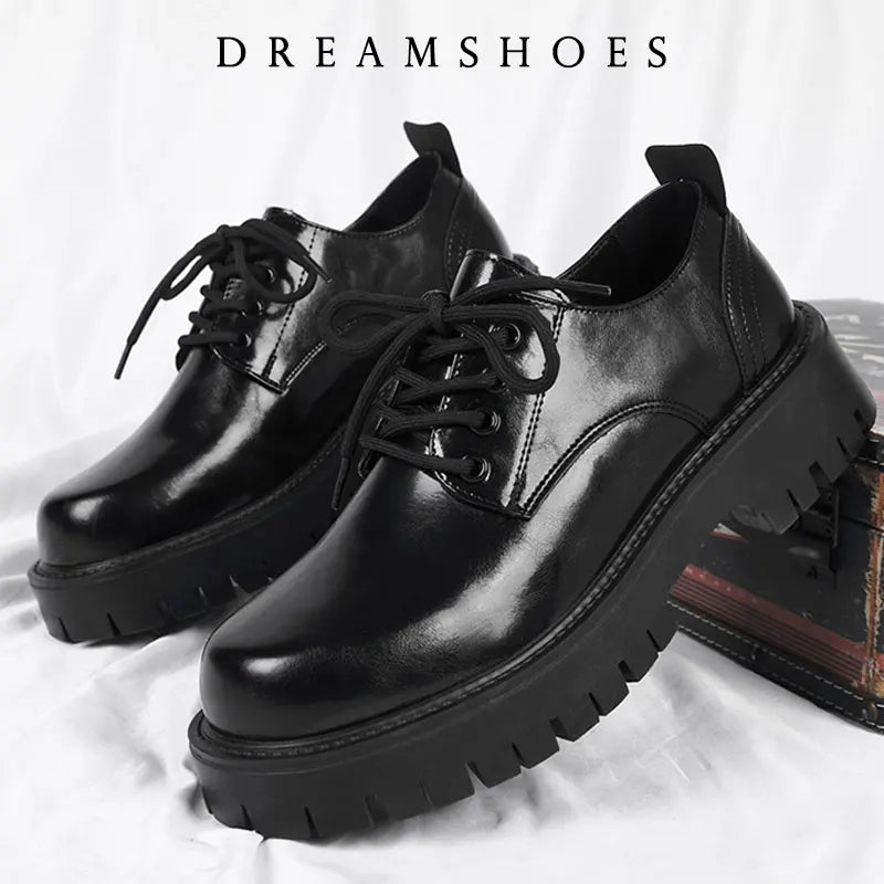 Men's Genuine Leather Platform Derby Shoes - Waterproof Casual Loafers