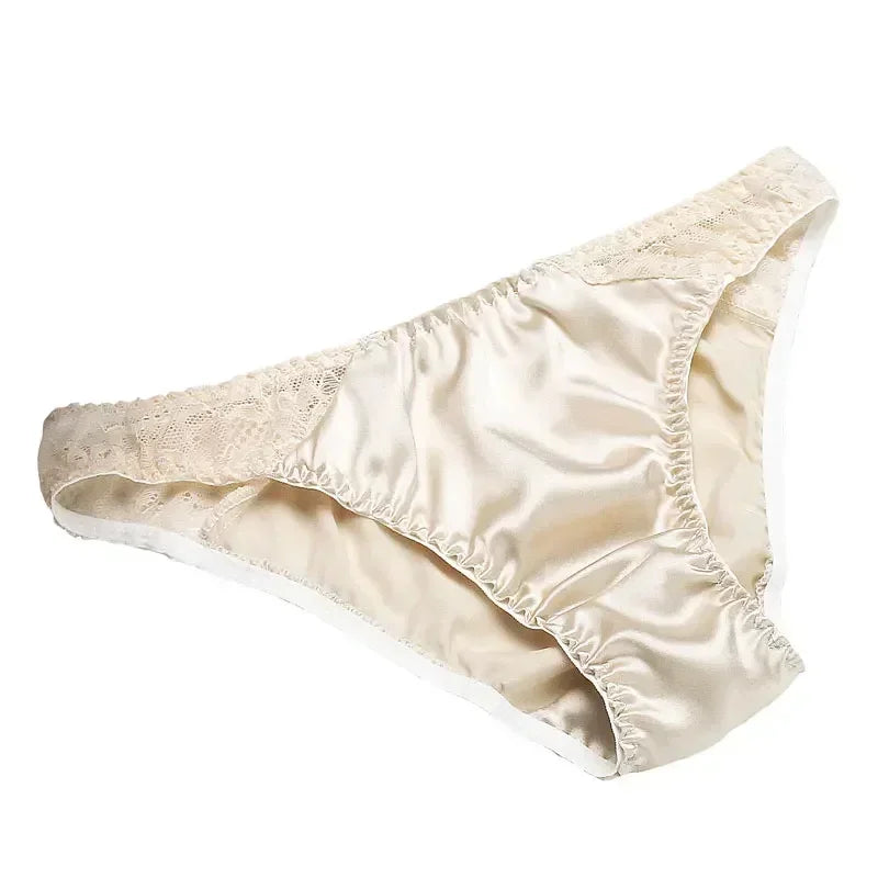 100% Mulberry Silk Panties – Lace G-String Underwear for Women | Breathable & Antibacterial (M–XXL)