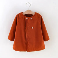 Autumn Winter New Fashion Solid Color Baby Girls' Coat 0-3Y, Korean Style Long Sleeve Warm Children's Outerwear