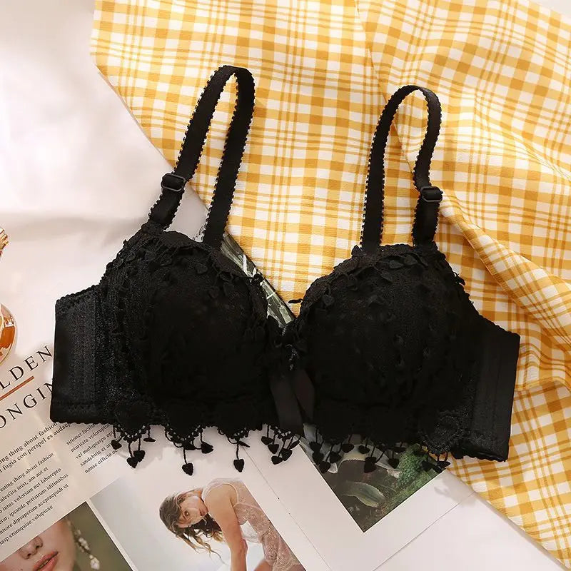 Sostén Sin Aro para Mujer con Encaje - Bra Cómodo y Sexy Negro/Blanco