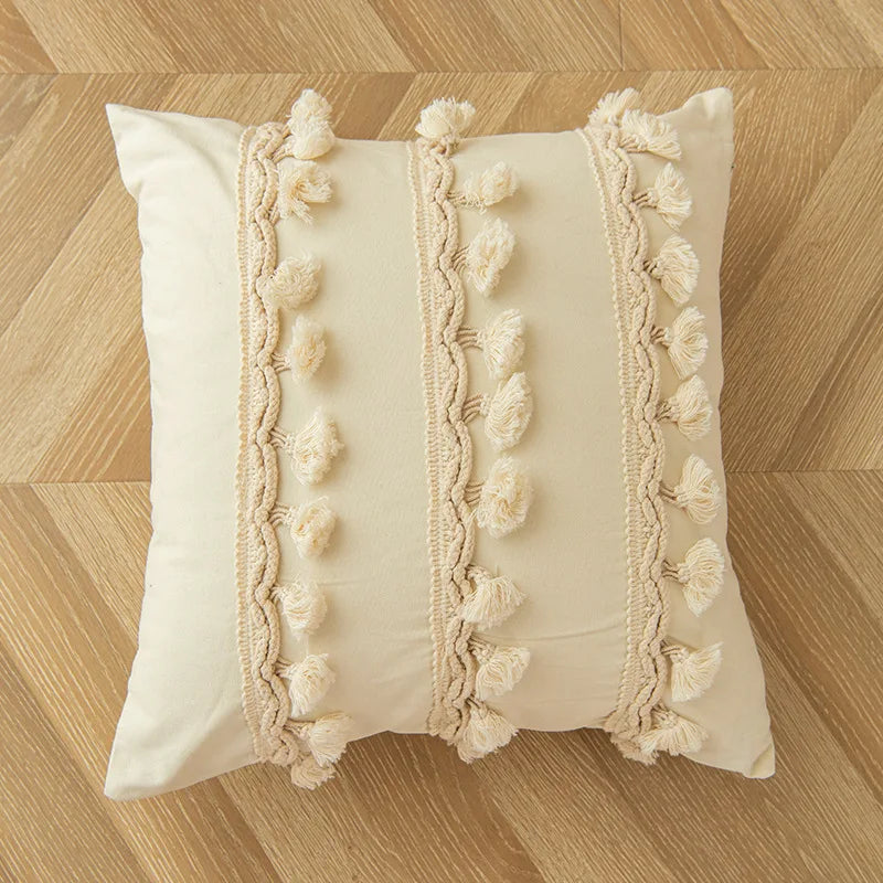 Moroccan Style Tassel Cushion Cover 45x45cm | Geometric Boho Sofa Pillow Case