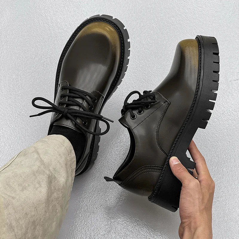 Men's Genuine Leather Platform Derby Shoes - Waterproof Casual Loafers