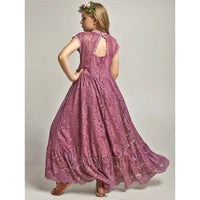 Lace Flower Applique Backless Gown – Elegant Girls' Party & Wedding Dress Ages 2–12
