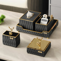 Luxury Resin Desktop Organizer – Ashtray & Tissue Box with Metal Trim