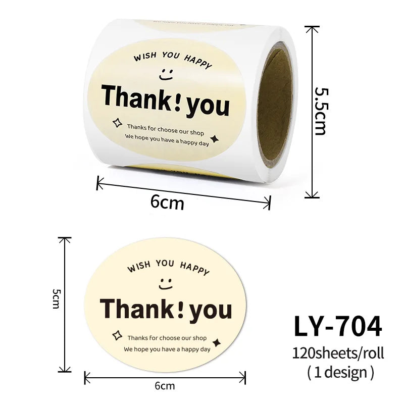 120-200Sheets/Roll Thank You Stickers DIY Decor Labels for Cake Bakery Baking Decoration Self-adhesive Label Gift Wrap Sticker