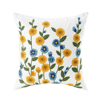 Floral Embroidered Cotton Pillow Cover - Rustic Decorative Cushion Case