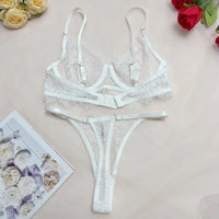 Conjunto de Lencería Sexy con Encaje Transparente - Sujetador Sin Relleno y Braguita